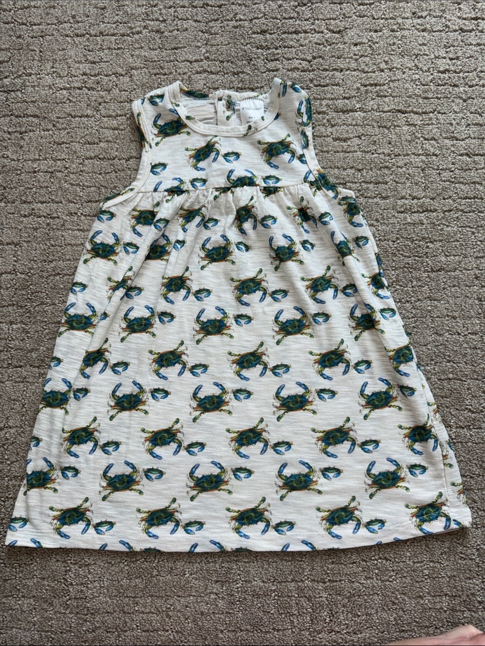 Kids Sleeveless Crab-Print Casual Dress - White / Blue